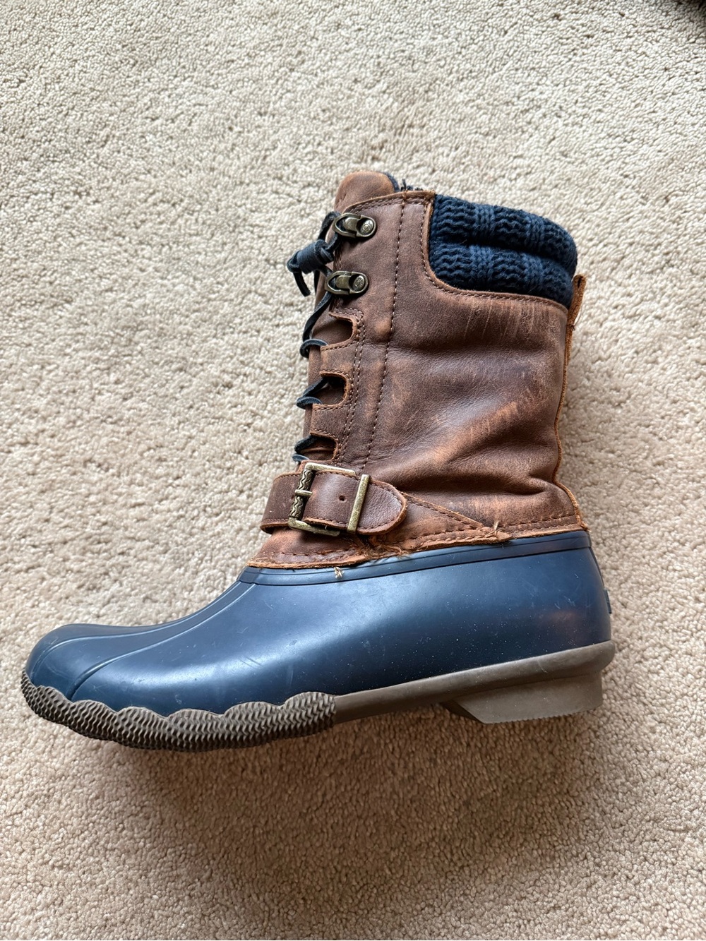 Sperry Saltwater Misty duck boots navy/brown size 8